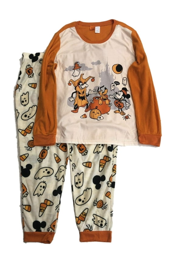 Womens Orange Mickey Mouse & Goofy Halloween Pajamas Sleep Set XXL