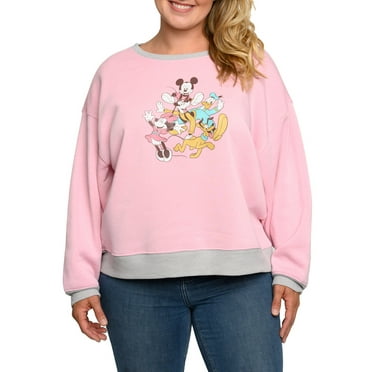 Disney Womens Plus Size Mickey Mouse Friends Fleece Long Sleeve Sweatshirt Pink