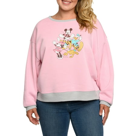 Womens Plus Size Mickey Mouse Fleece Long Sleeve Sweatshirt Pink (Size 4X)