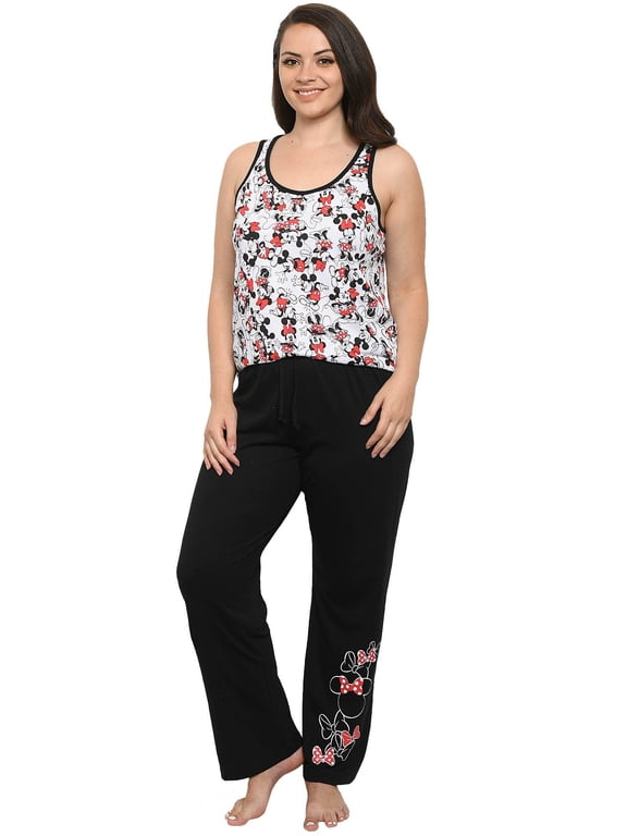 Womens Plus Size Minnie Mouse All-Over Tank Top Pajama Lounge Wear Set