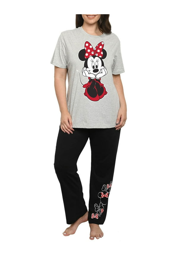 Womens Plus Size Minnie Mouse T-Shirt & Lounge Pajama Pants 2 PC Set