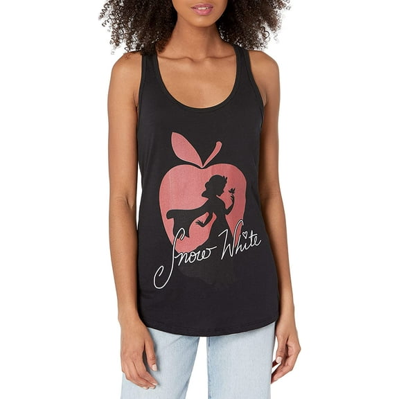 Disney Womens Princess Snow White Silhouette Slim Fit, Scoop Hem Racerback Tank Medium Black