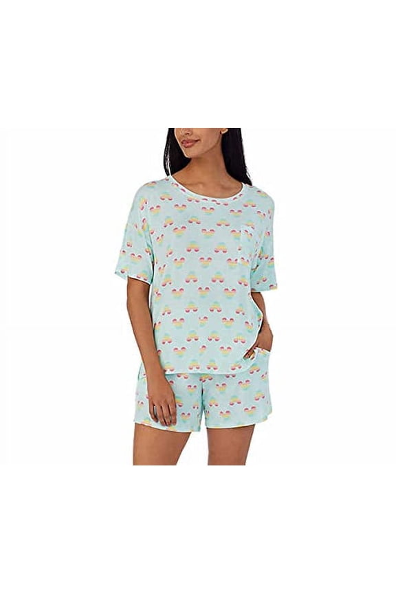 Womens Short Pajama Set with Pockets Size: S, Color: Aqua Mickey Mouse