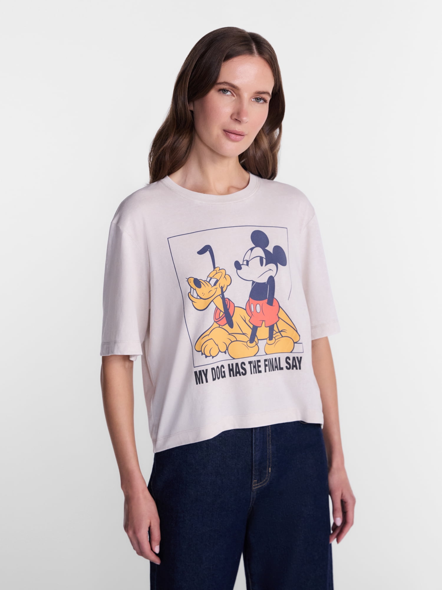 Disney Mickey Mouse Women’s Graphic Skimmer Tee with Short Sleeves, Sizes XXS-XXL