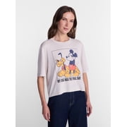 Disney Mickey Mouse Women’s Graphic Skimmer Tee with Short Sleeves, Sizes XXS-XXL