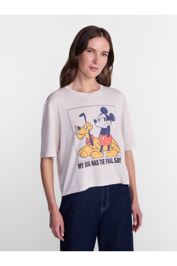 Disney Mickey Mouse Women’s Graphic Skimmer Tee with Short Sleeves, Sizes XXS-XXL