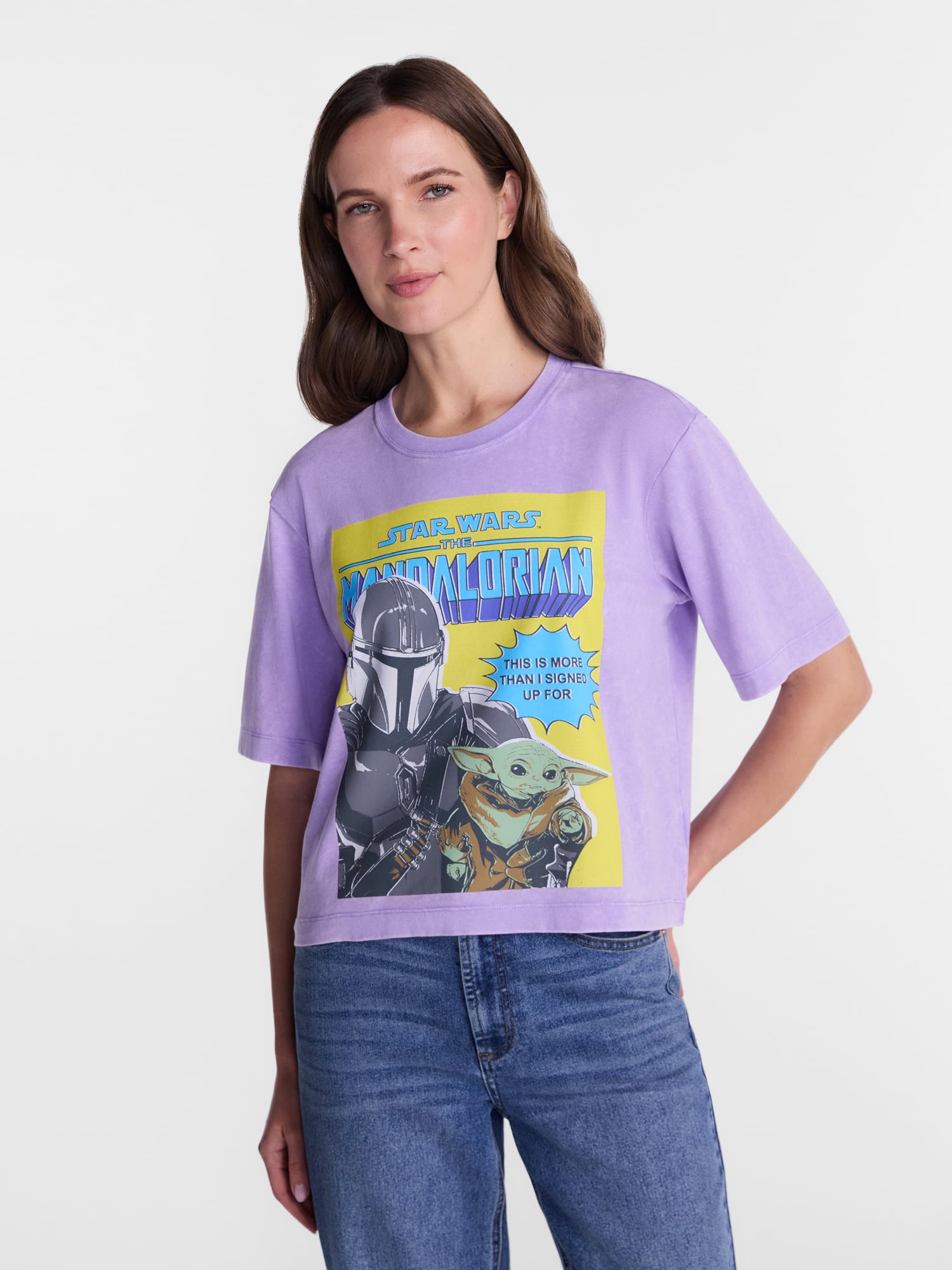 Disney Star Wars The Mandalorian Graphic Washed Skimmer Tee with Short Sleeves, Sizes XXS-XXL