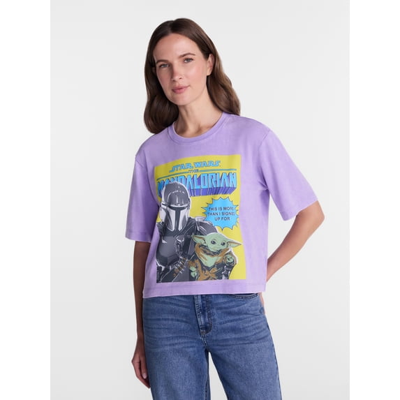 Disney Star Wars The Mandalorian Graphic Washed Skimmer Tee with Short Sleeves, Sizes XXS-XXL