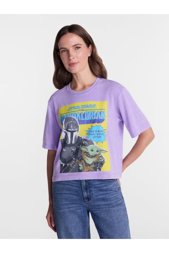 Disney Star Wars The Mandalorian Graphic Washed Skimmer Tee with Short Sleeves, Sizes XXS-XXL