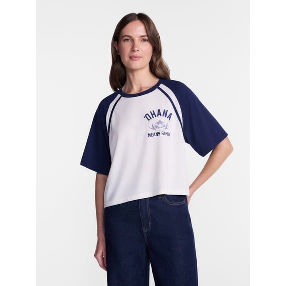 Disney Stitch Women’s Graphic Skimmer Raglan Tee with Short Sleeves, Sizes XXS-XXL