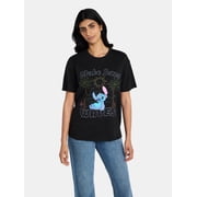 Disney Stitch Women's Embroidered Graphic Tee with Short Sleeves, Sizes XXS-XXL