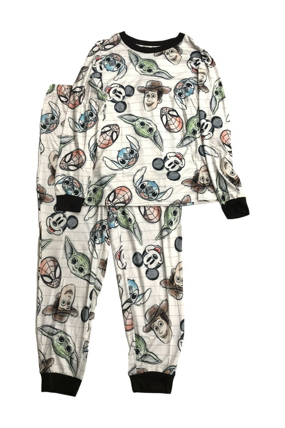 Womens Soft Beige Mickey Mouse Yoda Stitch Pajamas Sleep Set Small