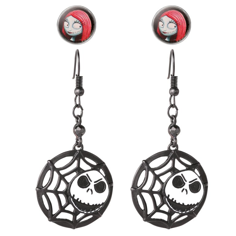 Disney Womens The Nightmare Before Christmas Jack Skellington Dangle  Earrings and Sally Stud Earrings - 2 pairs