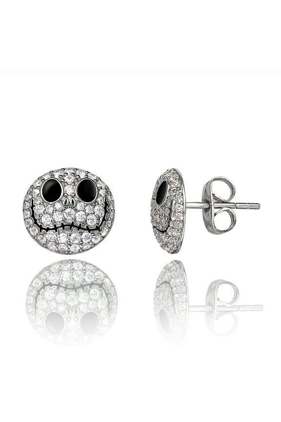 Womens The Nightmare Before Christmas Sterling Silver and Cubic Zirconia Jack Skellington Dome Stud Earrings