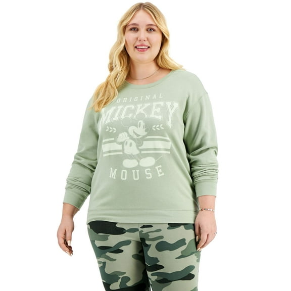 Disney Womens Trendy Plus Size Varsity Mickey Mouse-Graphic Sweatshirt,Desert Sage,3X