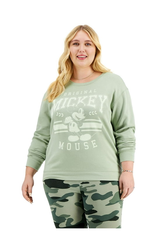 Womens Trendy Plus Size Varsity Mickey Mouse-Graphic Sweatshirt,Desert Sage,3X