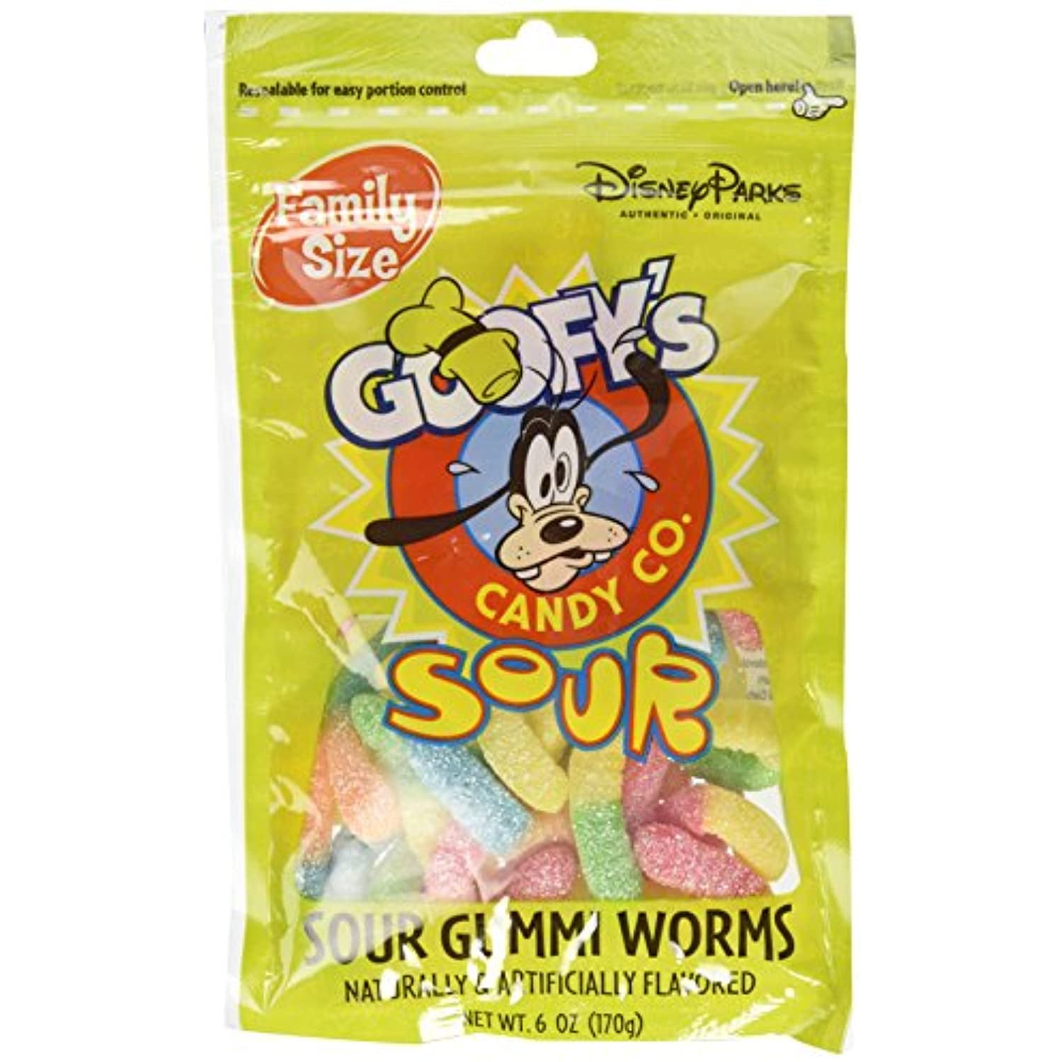 Disney World Parks Goofy Candy Co. Sour Gummi Worms Family Size 6 Oz