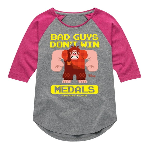 Disney Wreck It Ralph - Bad Guys Don't Win Medals - Toddler & Youth Girls Raglan Graphic T-Shirt