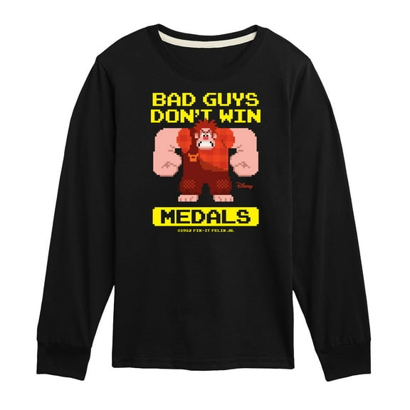 Disney Wreck It Ralph - Bad Guys Don't Win Medals - Toddler & Youth Long Sleeve Graphic T-Shirt