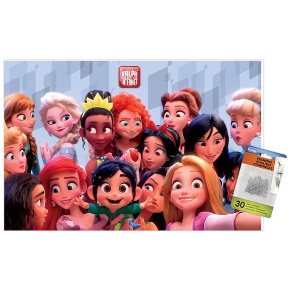 Disney Wreck It Ralph: Ralph Breaks The Internet - Princess Wall Poster with Push Pins, 14.725" x 22.375"