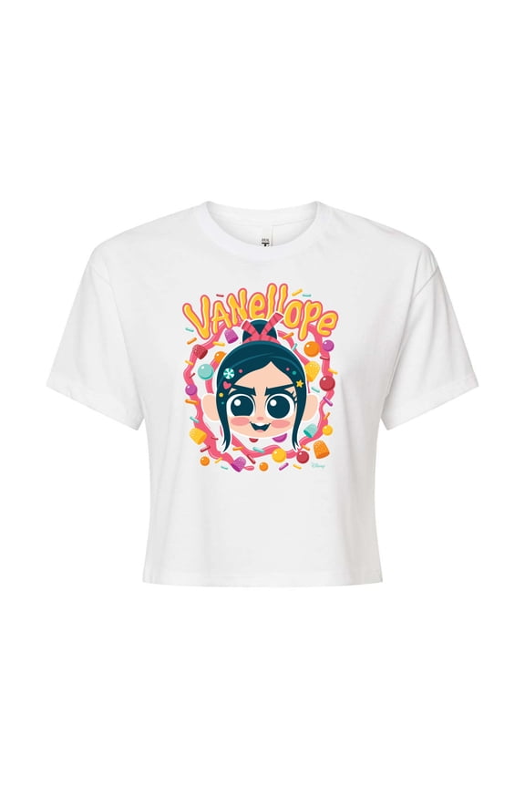 Wreck It Ralph - Vanellope & Candy - Juniors Cropped Cotton Blend T-Shirt