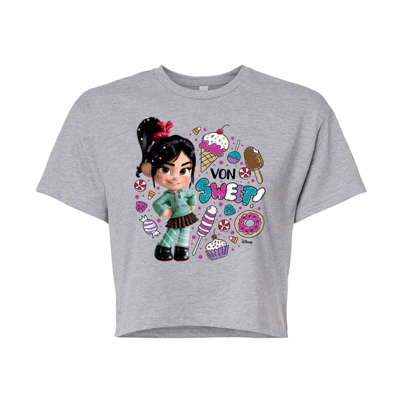 Disney Wreck It Ralph - Von Sweet & Candy - Juniors Cropped Cotton Blend T-Shirt