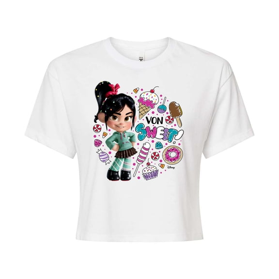 Disney Wreck It Ralph - Von Sweet & Candy - Juniors Cropped Cotton Blend T-Shirt