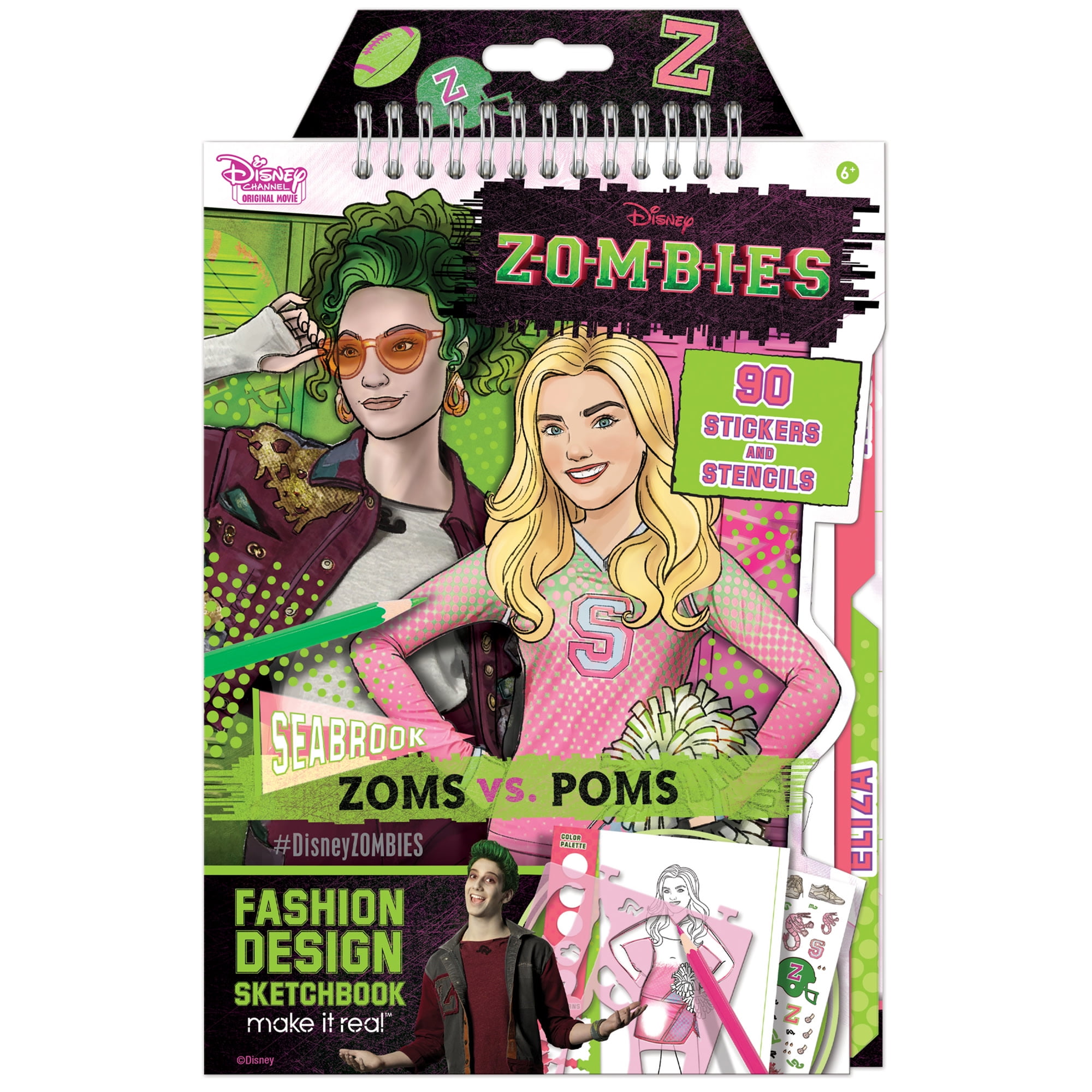 Disney Zombie: Fashion Design Sketchbook -  Includes 90 Stickers & Stencils, Zoms Vs. Poms, Draw Sketch & Create, Tweens & Girls Ages 6+