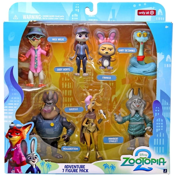 Disney Zootopia 2 Nick Wilde, Judy Hopps, Gary De'Snake, Finnick, Gazelle, Hoggbottom & Pawbert Lynxley Action Figure Adventure 7-Pack