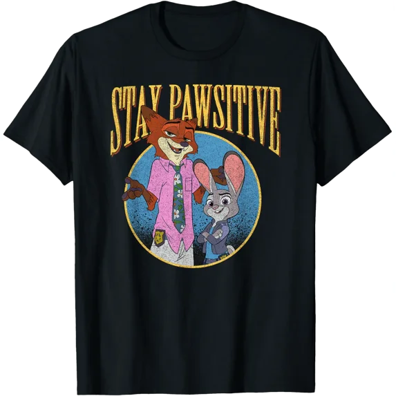 Disney Zootopia 2 Stay Pawsitive Distressed Portrait T-Shirt