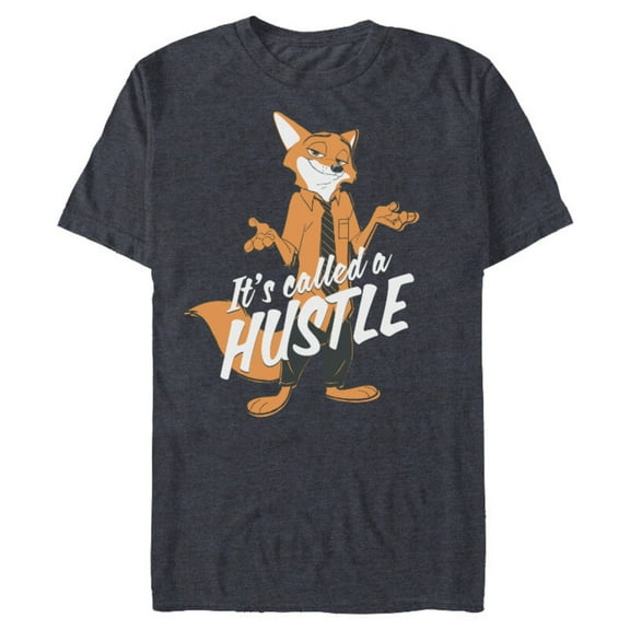 Disney Zootopia Nick Wilde It's Called Hustle T-Shirt- Short Sleeve Blended T-Shirt for Adults - Customized-Navy Heather