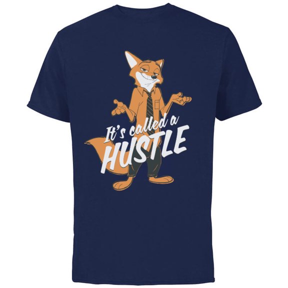 Disney Zootopia Nick Wilde It's Called Hustle T-Shirt - Short Sleeve Cotton T-Shirt for Adults - Customized-Navy