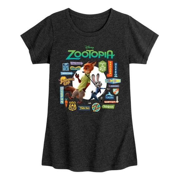 Disney - Zootopia Signage - Toddler & Youth Girls Short Sleeve Graphic T-Shirt