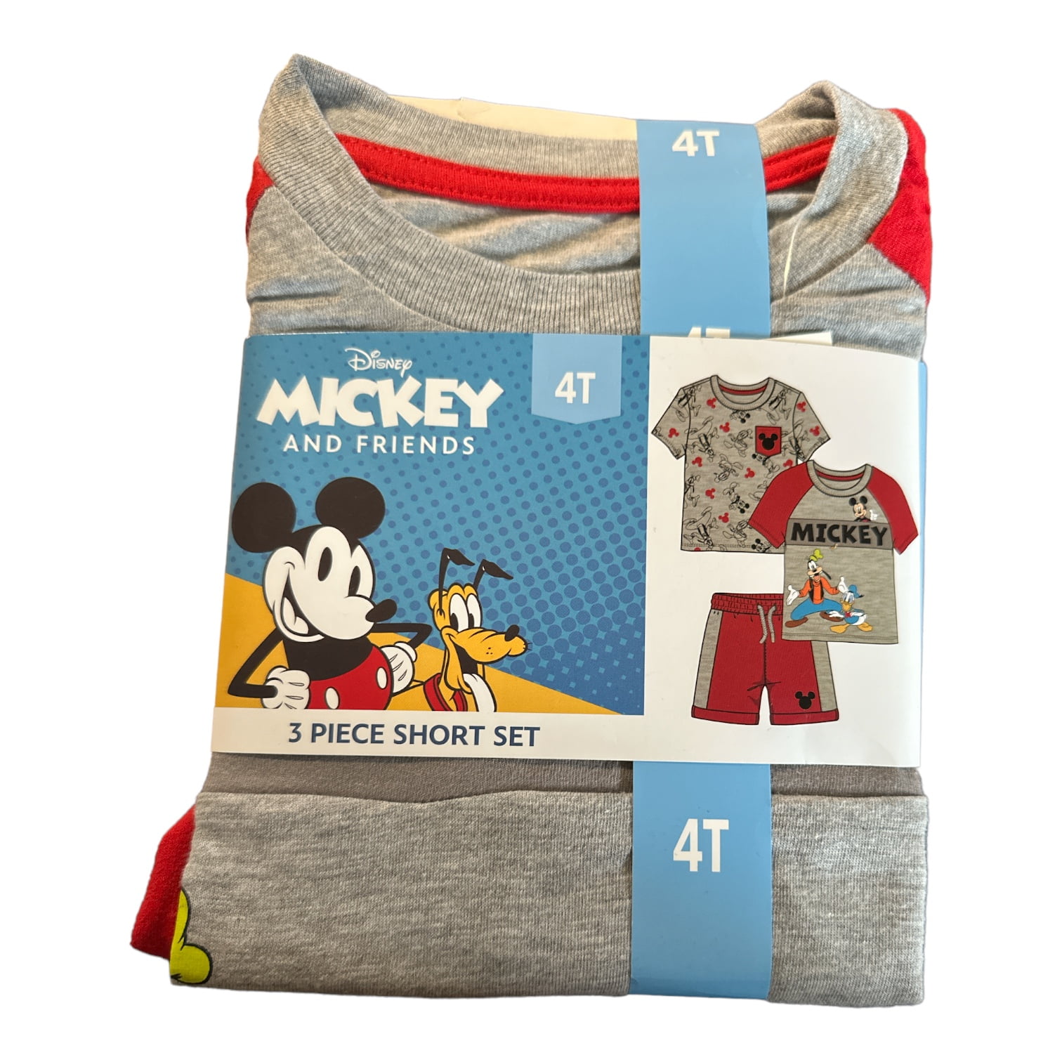Baby Boys Mickey & Friends Cream 3-Piece Outfit – Cartoon Shirt, Shorts & Cap Set