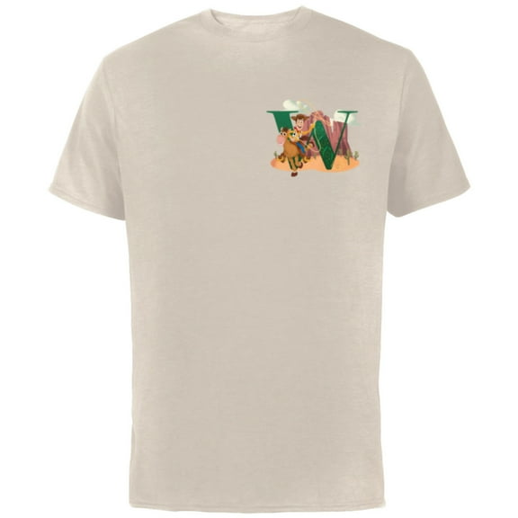 Disney and Pixar Alphabet Monogram Toy Story Letter W Woody - Short Sleeve Cotton T-Shirt for Adults - Customized-Natural