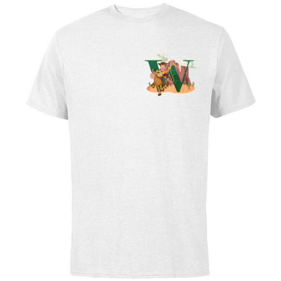 Disney and Pixar Alphabet Monogram Toy Story Letter W Woody - Short Sleeve Cotton T-Shirt for Adults - Customized-White
