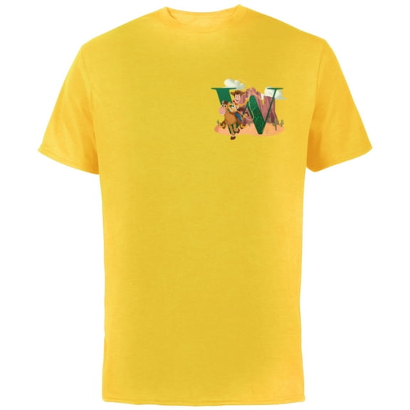 Disney and Pixar Alphabet Monogram Toy Story Letter W Woody - Short Sleeve Cotton T-Shirt for Adults - Customized-Yellow