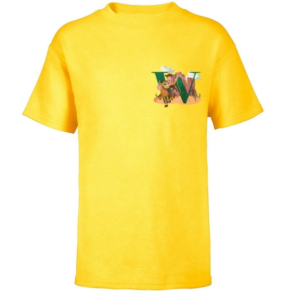 Disney and Pixar Alphabet Monogram Toy Story Letter W Woody - Short Sleeve T-Shirt for Kids - Customized-Yellow