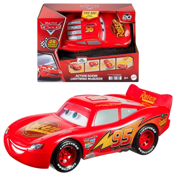Disney and Pixar Cars Action Scene Lightning McQueen, Battery-Powered Toy Vehicle with Sound Effects