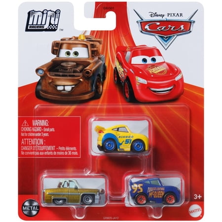 Disney and Pixar Cars Toys, Mini Racers 3-Pack Metal Toy Cars