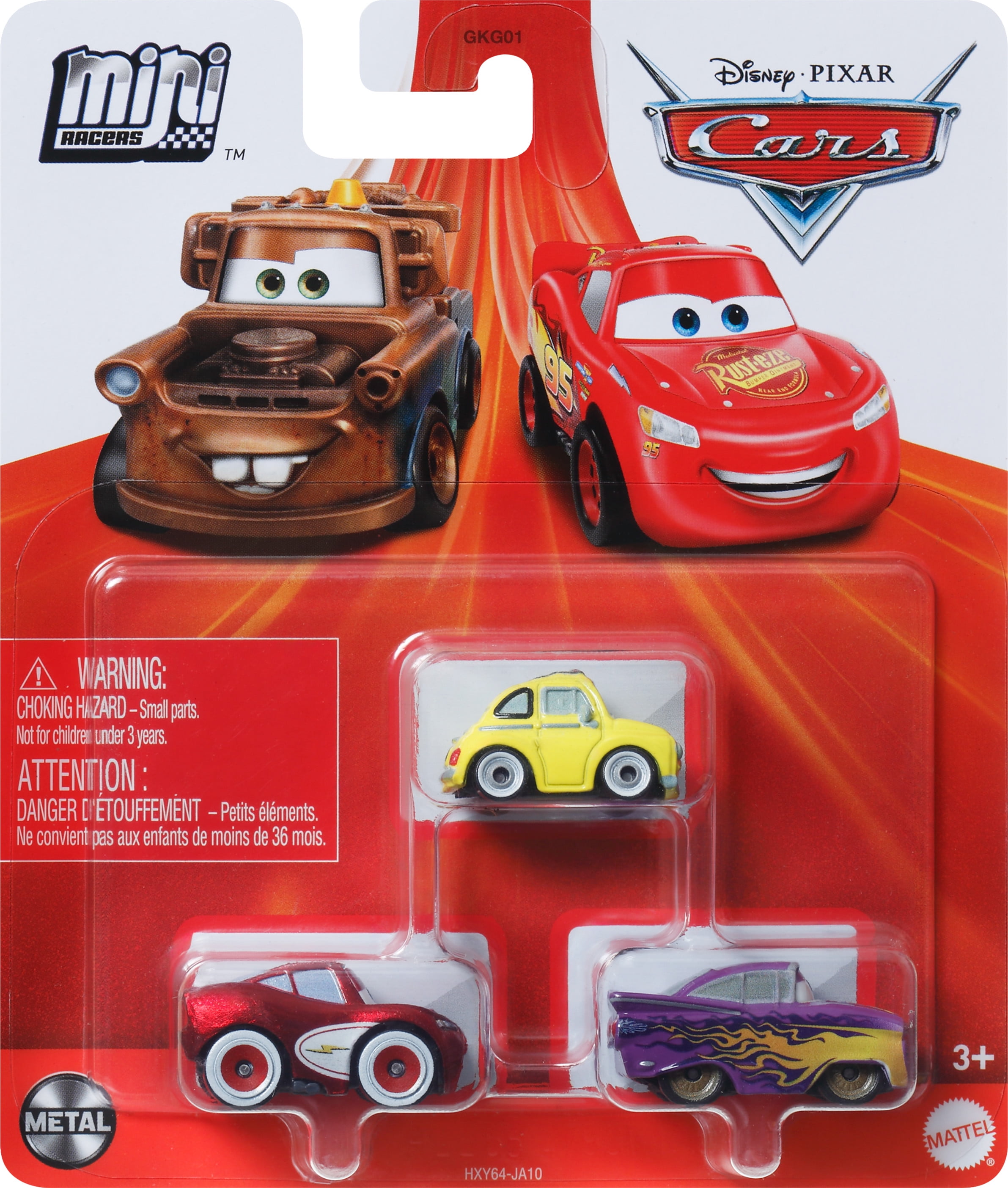 Disney and Pixar Cars Mini Racers 3-Pack, Set of 3 Toy Vehicles from the Franchise (Styles May Vary)