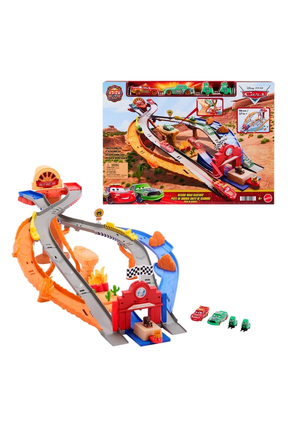 Disney and Pixar Cars Radiator Springs Race & Rescue Rescue Road Raceway Playset with 4 Toy Cars