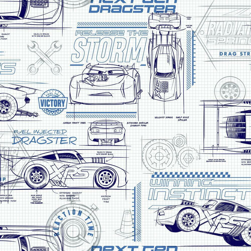 Disney and Pixar Cars Schematic Peel and Stick Wallpaper — free download