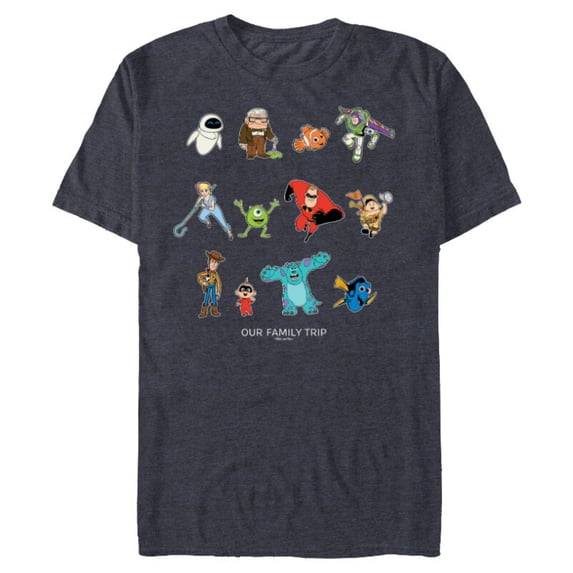 Disney and Pixar Characters Vacation Our Family Trip - Short Sleeve Blended T-Shirt for Adults - Customized-Navy Heather