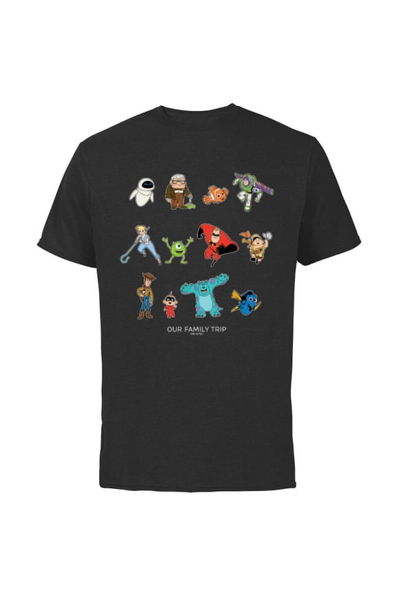Disney and Pixar Characters Vacation Our Family Trip - Short Sleeve Cotton T-Shirt for Adults - Customized-Black