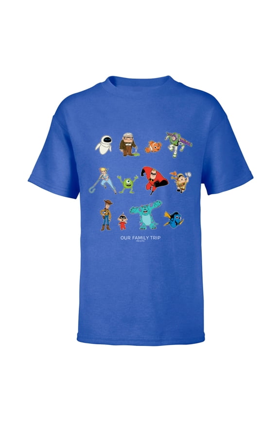 Disney and Pixar Characters Vacation Our Family Trip - Short Sleeve T-Shirt for Kids - Customized-Royal