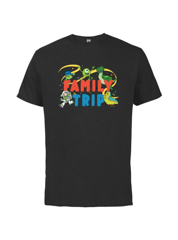 Disney and Pixar Characters Vacation Party Our Family Trip - Short Sleeve Cotton T-Shirt for Adults - Customized-Black