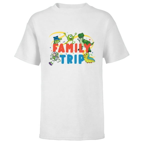 Disney and Pixar Characters Vacation Party Our Family Trip - Short Sleeve T-Shirt for Kids - Customized-White