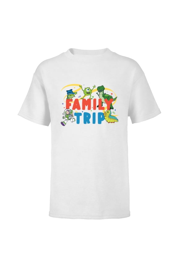 Disney and Pixar Characters Vacation Party Our Family Trip - Short Sleeve T-Shirt for Kids - Customized-White