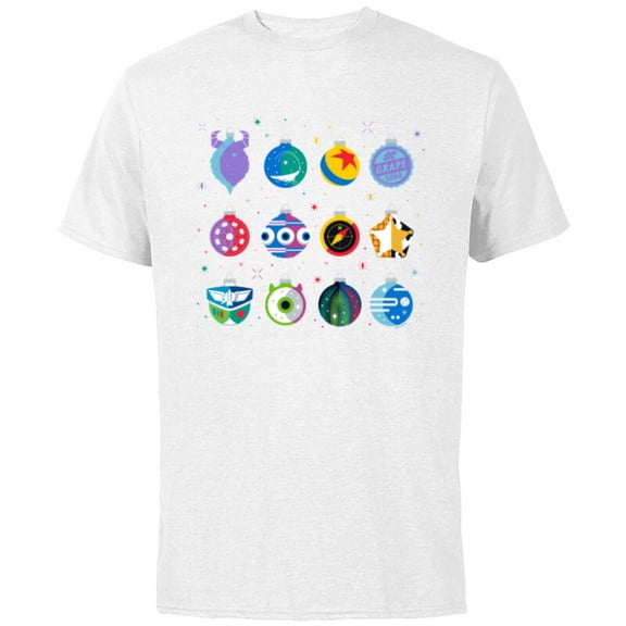 Disney and Pixar Christmas 12 Holiday Character Ornaments - Short Sleeve Cotton T-Shirt for Adults - Customized-White